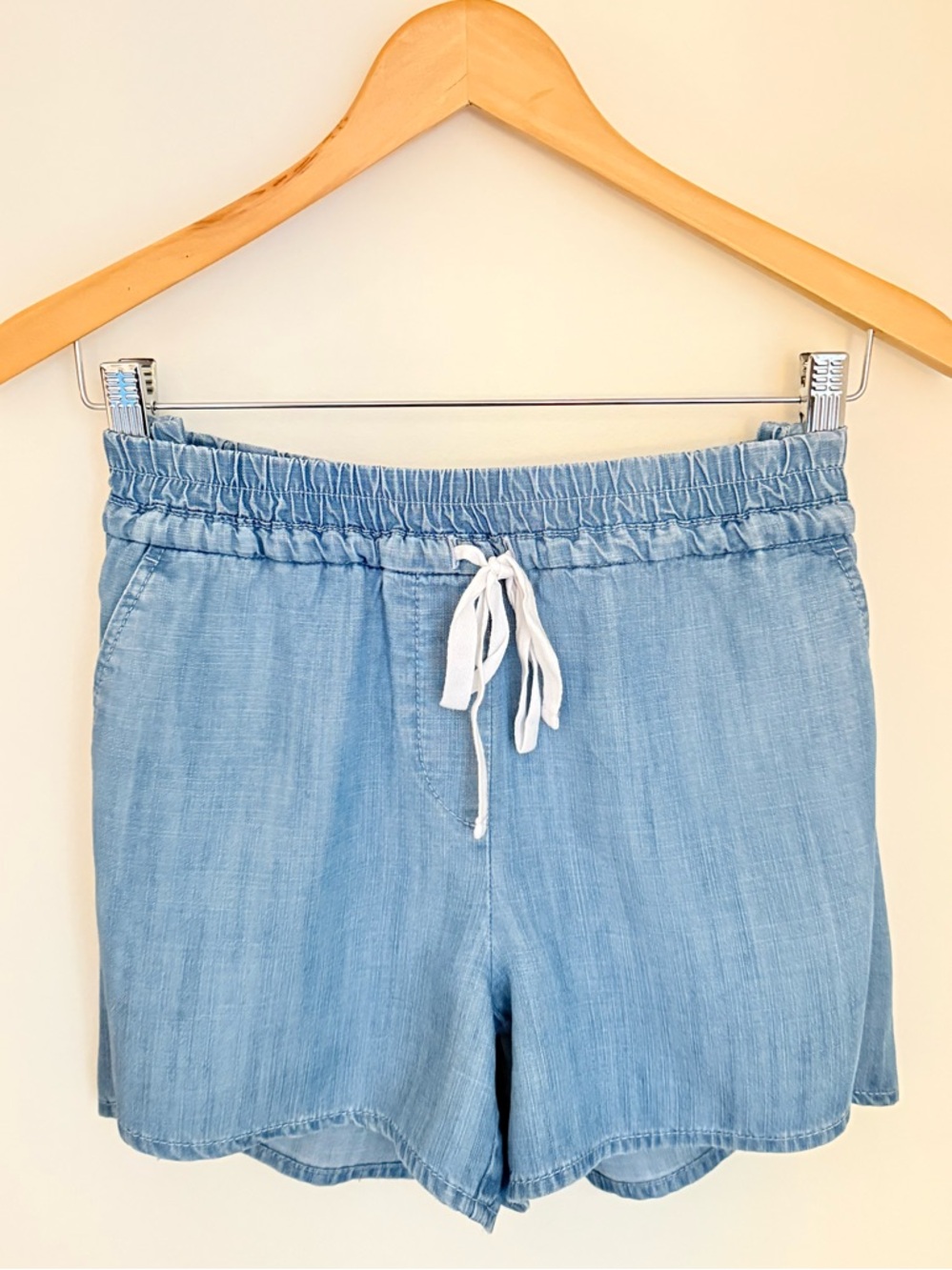 LOFT Light Blue High-Waist Drawstring Shorts